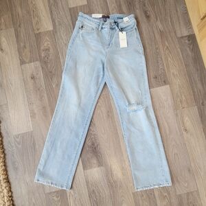 Judy Blue Women's High Waist Destroy & Back Ripped 90's Straight Fit Jeans 7/28